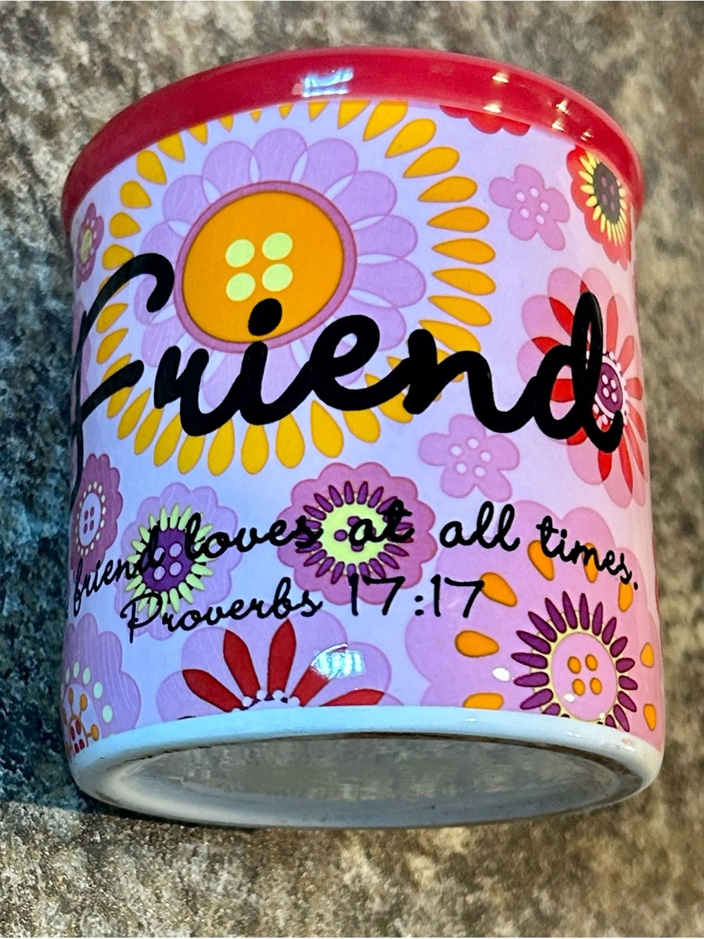 Friend Floral Ceramic Cup - Pink with Yellow & Red Flower Motif